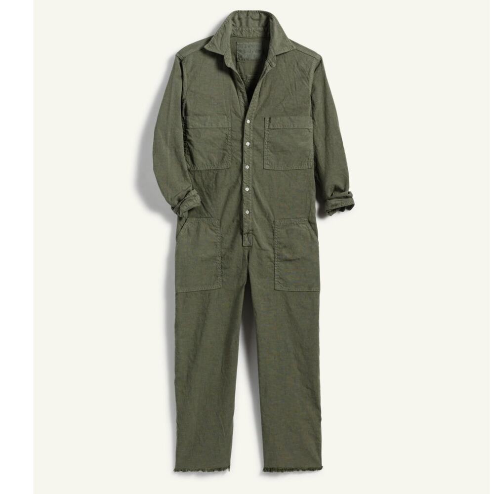 Frank & Eileen Northern Ireland Italian Performance Linen Jumpsuit Army Green XS - Picture 3 of 13